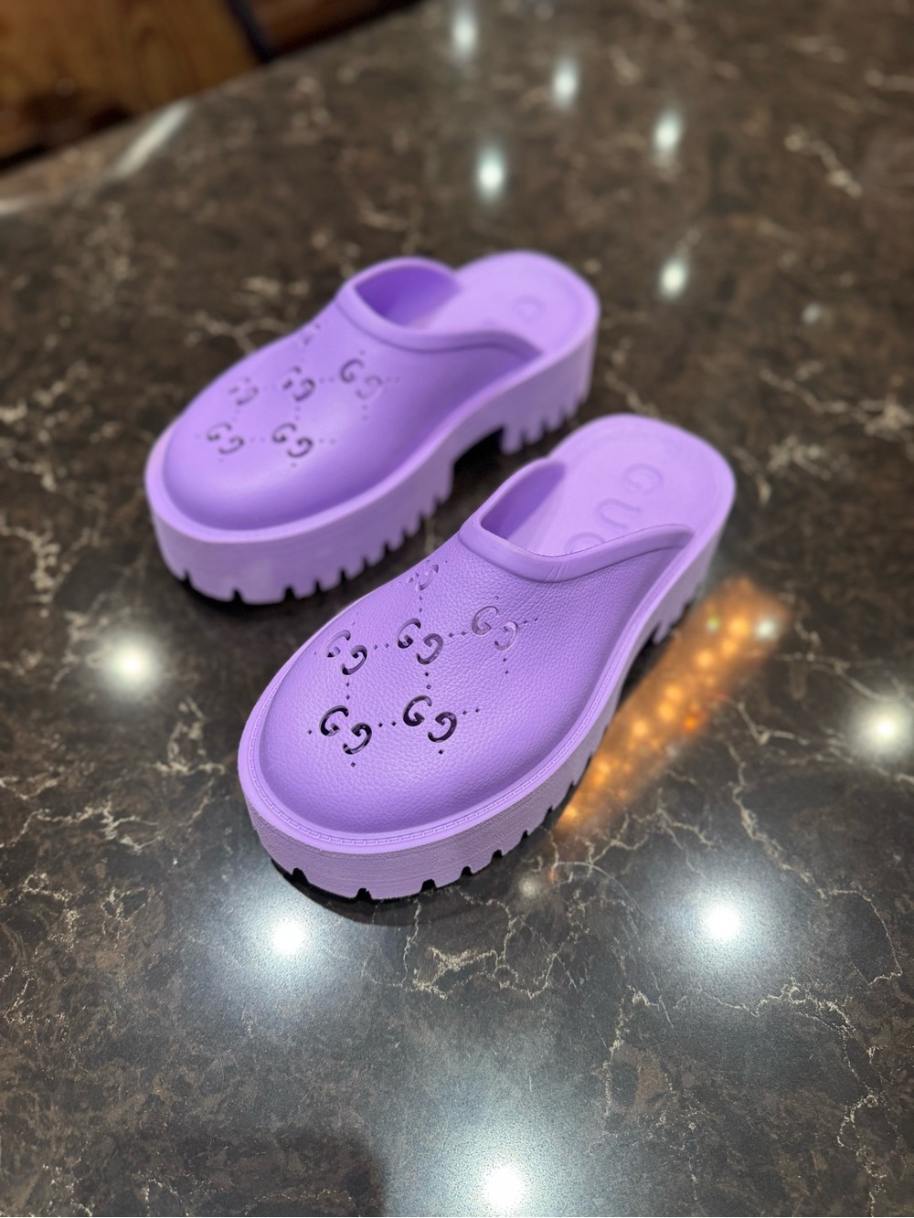 Purple Platform Clog Mules with GG Cutouts - Picture 7 of 9